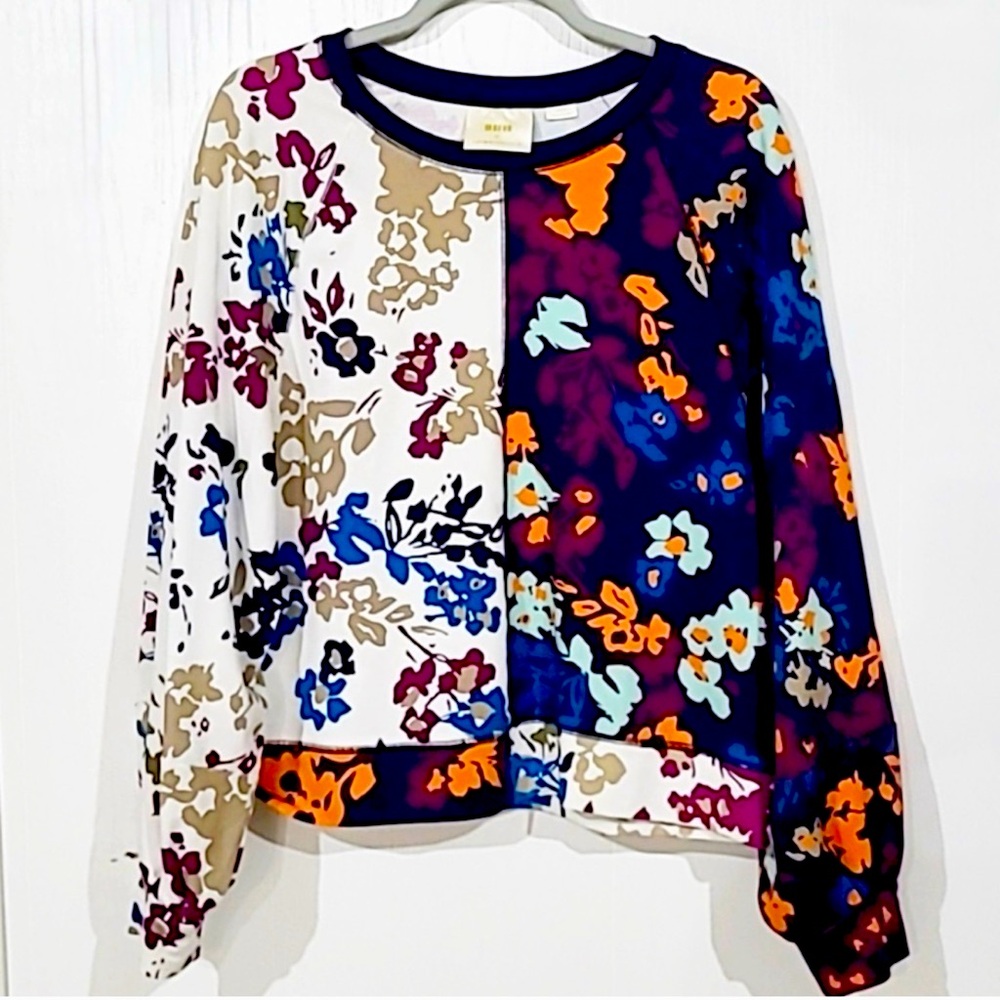 Anthropologie Maeve floral color black sweatshirt Medium